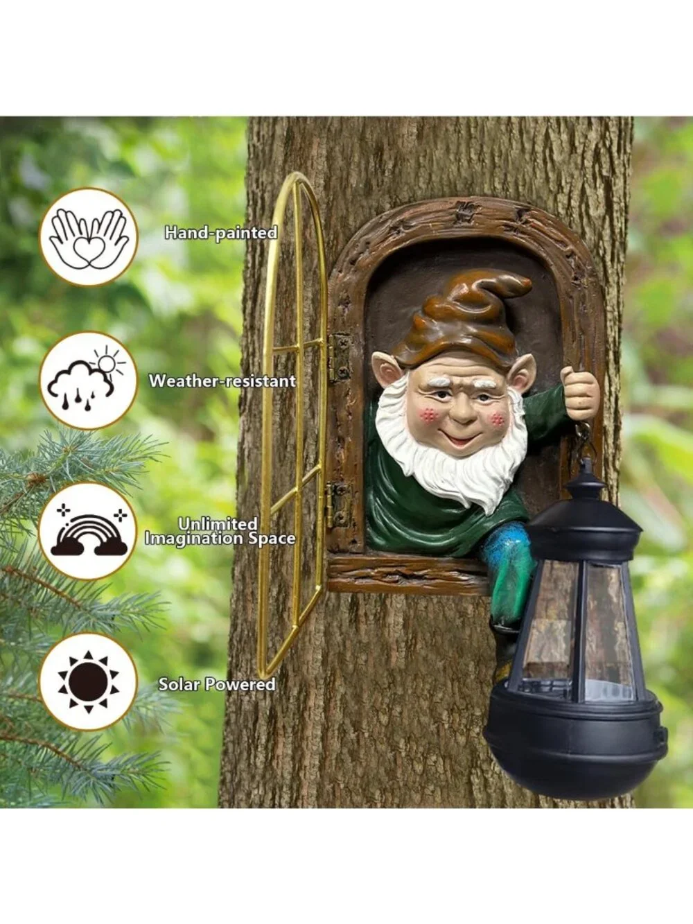 Whimsical Solar Lantern Gnome Statues - Outdoor Fairy Garden Decor & Halloween